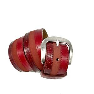 Velez Artisan Red Striped Leather Belt  | Tooled, Detachable Buckle, Marfa Mood